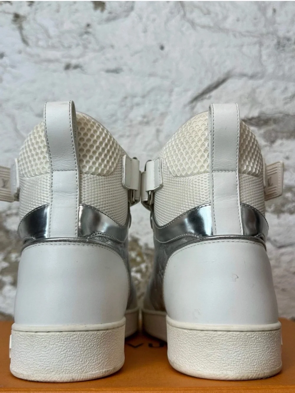 Louis Vuitton Silver & White High-Top Sneakers